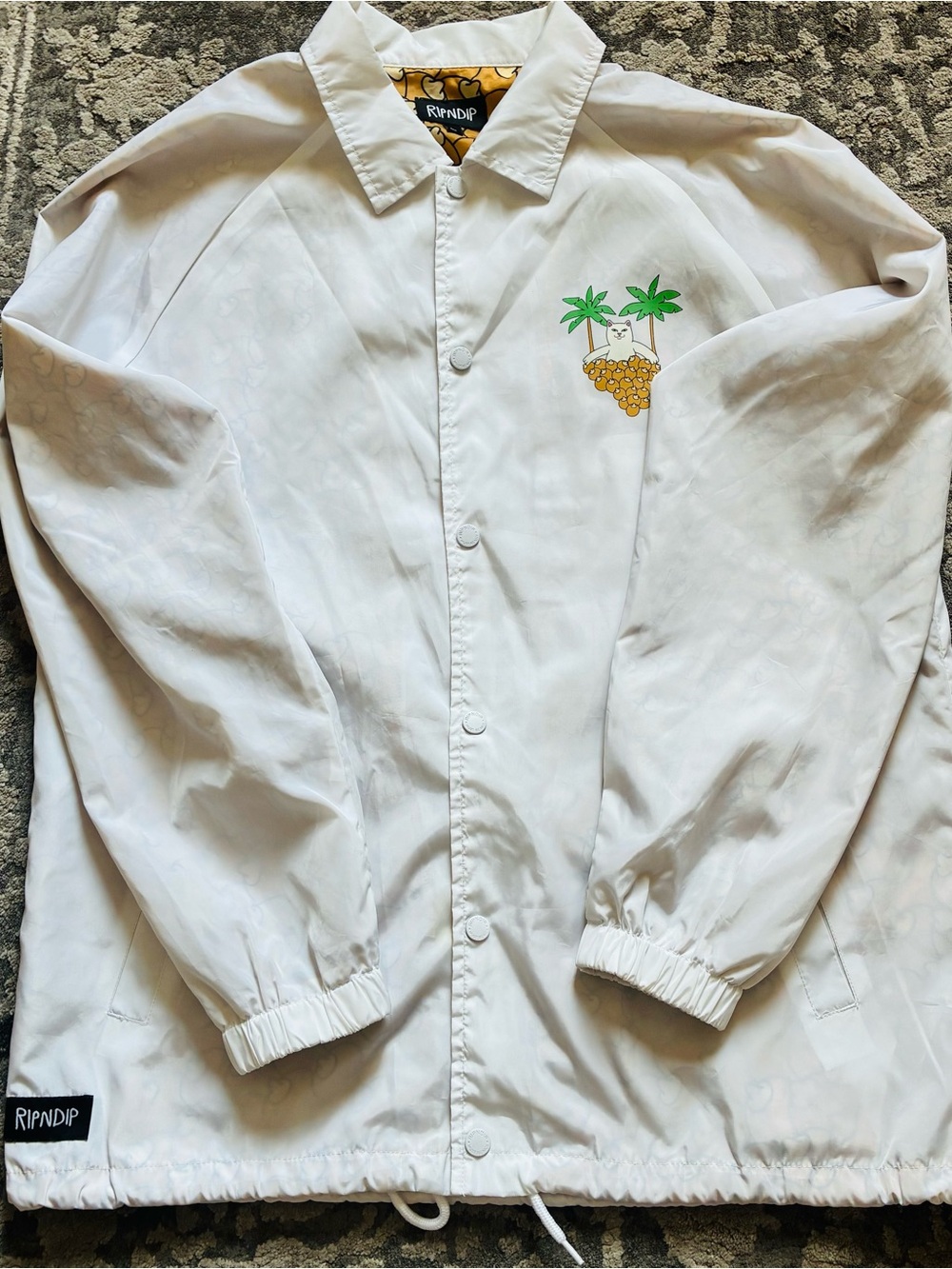 Ripndip White Coach Jacket with Palm Tree & Cat Graphic